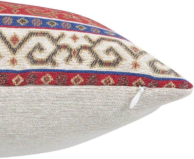 Decorative Throw Pillow Covers Red and Blue Kilim - 16 x 16 Inches Boho Pillows, Oriental Room Decor for Couch, Bohemian Outdoor Case for Farmhouse, Ethnic Shams, Aztec, Indian