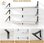 Fun Memories Floating Shelves, 32 x 8 Inches, Set of 3 Wall-Mounted Bookshelves with Metal Brackets, Decorative Storage for Home and Office (White)