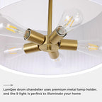LamQee Large Modern Fabric Chandelier, 2-Layer 23.6inch Drum Light Fixture Gold Haning Ceiling Pendant Light with Adjustable Height for Dining Room Living Room Bedroom Kitchen Island
