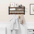 Homode Coat Rack Wall Mount with Shelf, Two-Tier Entryway Wall Shelf with Hooks, 24 in Wood Floating Storage Shelves, Coat Hanger for Hanging Hat Towel Jacket Purse Backpack, Rustic Brown