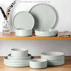 Onader Speckled Dinnerware Set for 4 with Pasta Bowl, 16 Piece Stoneware Plates and Bowls Dishes Set, Microwave & Dishwasher Safe – Pale Sage Green