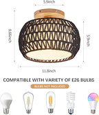 Boho Rattan Ceiling Light Fixture - 3 Style Options Wicker Semi Flush Mount Ceiling Lights,Black Bohemian Woven Basket Chandelier,Coastal Light Fixtures for Hallway Bedroom Nursery Playroom Laundry