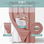 Coral No Hook Waffle Weave Shower Curtain with snap-in Liner Replacement, 230GSM Waterproof Fabric Hotel Shower Curtain Set for Bathroom, Through Mesh Top Window,71Wx80H