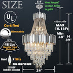Modern Chandeliers for Entryway Foyer High Ceiling Round Long Crystal Lighting Fixtures Hanging Chandelier Chrome for Living Room Foyer Entrance Dining Room Bedroom