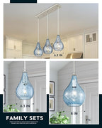 TENGXIN 8 Inch Hanging Light for Kitchen Island,Kitchen Pendant Lighting Over Island,Brushed Nickel Finished Blue Glass Pendant Light,Farmhouse Pendant Light for Dining Room,TXPLBN13-L