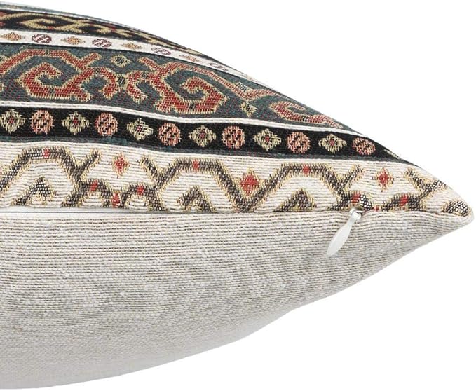 Khaki Kilim Throw Pillow Covers Dark Green and Black - 20 x 20 Inches Decorative Patio Pillows, Bohemian Outdoor Case for Farmhouse, Ethnic Shams, Aztec