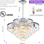 Crystal Chandeliers Modern Style Chrome 39 inch & Lights Round Hanging Classic Pendant Ceiling Chandelier Lighting Fixture 7-Tier for Dining Room Living Room