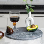 Koville African Natural Marble Cutting Board for Kitchen, 11inch Round Hand Crafted Marble Slab for Cheese, Charcuterie, Pastry Board - Wedding Gift, House Warming Gift(Rhino Grey)