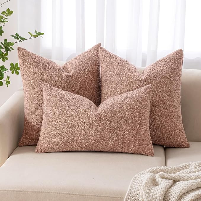 MIULEE Textured Boucle Throw Pillow Cover Blush Pink Accent Solid Lumbar Pillow Case Decorative Soft Pack of 1 Couch Cushion Chair Sofa Bedroom Livingroom Home Decor,12x20 Inch