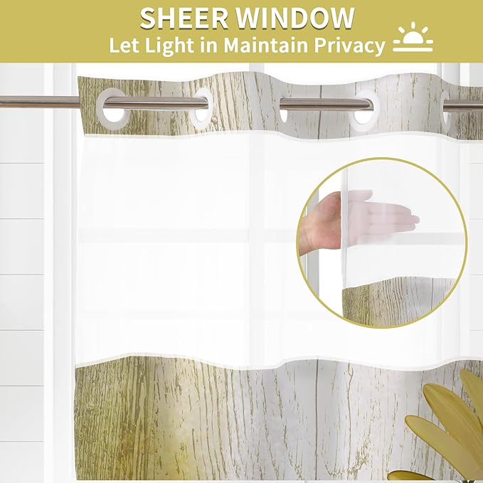 Muuyi Yellow Watercolor Floral Shower Curtain,No Hook Shower Curtain,Polyester Shower Curtains with Snap in Fabric,Sheer Top Window for Bathroom Decor,Waterproof & Washable,72x75 Inch