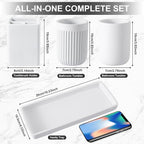 Resin Bathroom Toothbrush Cups Set with Holder and Tray, 4 Pcs Matte White Bathroom Accessories Set Counter Organizer for Sink Home Decor