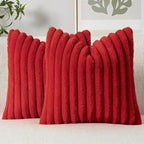 MIULEE Faux Fur Christmas Decorative Throw Pillow Covers 18x18 Inch Set of 2, Modern Spring Home Decor Soft Plush Couch Pillows Cozy Fluffy Cushion Covers for Sofa Bed Red