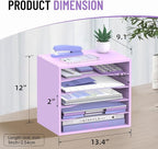 5-Tier Wood Desk Organizer, Paper Tray Organizer for Desk with Adjustable Storage Shelves, Desktop Paper Sorter Mail Holder for Office Home Classroom, Purple
