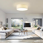 18'' Flush Mount Ceiling Light Modern Farmhouse Drum Ceiling Light Fixture with Linen Fabric Shade 3-Light Drum Ceiling Lighting Round Semi Flush Lighting for Bedroom Hallway Living Room Kitchen