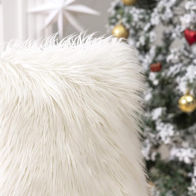 Phantoscope Faux Fur Solid Decorative Pillow Cover Fluffy Throw Pillow Mongolian Luxury Fuzzy Pillow Case Cushion Cover for Bedroom and Couch, Off-White 26 x 26 Inches, Pack of 1