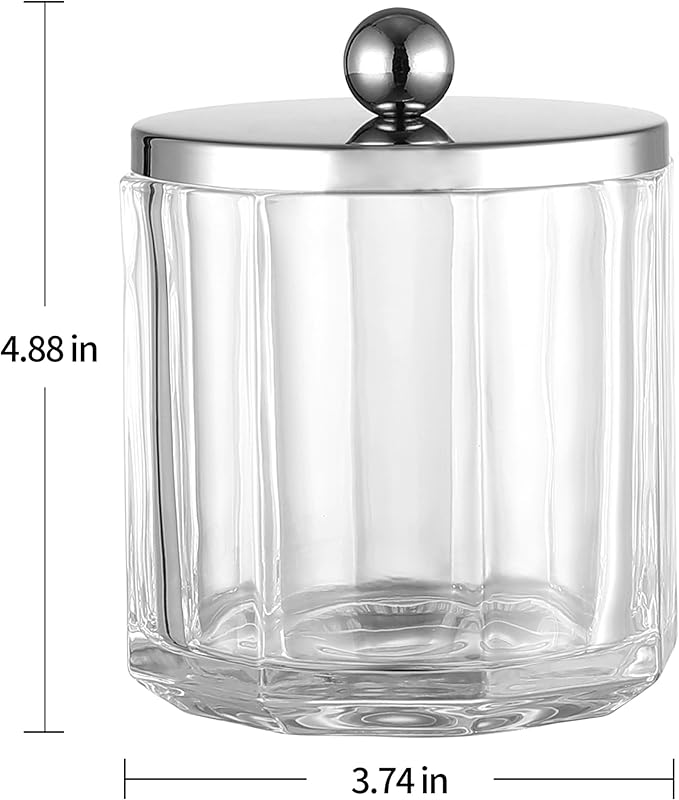 Home Glass Cotton Jar Holder with Lid, Elegant Bathroom Storage Canister for Qtips, Cotton Balls, Floss, Makeup Organizer, Vanity Bathroom Organization