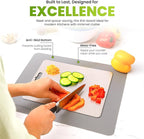 Titanium Cutting Board with Anti-Slip Silicone Pad & Multipurpose Scraper, Food Grade Rustproof Stainless Steel Cutting Board Kitchen Set, Space Saving Design, Non-Skid Bottom (14" x 10")