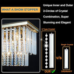 Modern Gold Crystal Chandelier, 39" Rectangle Oval Linear Pendant Light Fixture for Dining Room, Kitchen Island, Living Room, Bar