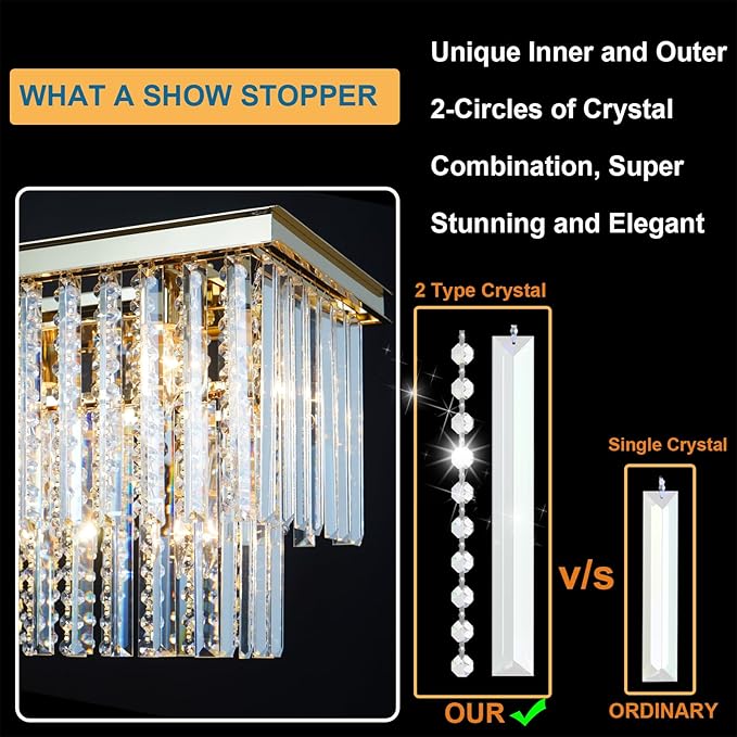 Modern Gold Crystal Chandelier, 39" Rectangle Oval Linear Pendant Light Fixture for Dining Room, Kitchen Island, Living Room, Bar