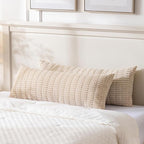 Fancy Homi Tan Long Body Lumbar Decorative Throw Pillow Cover 14x36 Inch for Bed Couch Bedroom Bench, Soft Corduroy Rectangle Solid Pillow Case 35x91 cm, Beige Rustic Farmhouse Boho Room Decor