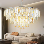Chrome Modern Round Top K9 Crystal Chandelier Lighting Fixture, 8 Lights Round K9 Crystal Adjustable Hanging Lamp for Dining Room Bedroom Living Room,Hallway,Bar,Kitchen W24''