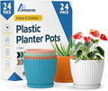 Multicolor 6-Inch Plant Pots with Drainage & Saucers 24 Pack, Indoor & Outdoor Planters for Houseplants, Herbs, and Flowers, Durable & Weatherproof Material, Stackable, Lightweight, Minimalist Design