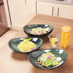 Ceramic Serving Platters Set of 4, 9.6 Inch Curved Oval Deep Salad Plates for Entertaining, Modern Kitchen Dishes, Trays for Dinner, Fruit, Salad, Pasta, burgers - Dishwasher Microwave Safe