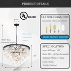 Black Crystal Chandeliers for Dining Room, 27.6" Modern Luxury Chandelier 5-Tier 10 Lights Contemporary Top K9 High Ceiling Pendant Light Fixture for Staircase Dining Living Room Foyer