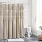 Ruched Ruffled Shower Curtain 72" W x 72" H, Beige Microfiber Rustic Decorative Bath Curtain for Bathroom, Farmhouse and Boho Bathroom Décor, Machine Washable (LQ-38)