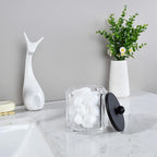 Home Glass Cotton Jar Holder Matte Black Lid, Elegant Bathroom Storage Canister for Qtips, Cotton Balls, Floss, Makeup Organizer, Vanity Bathroom Organization