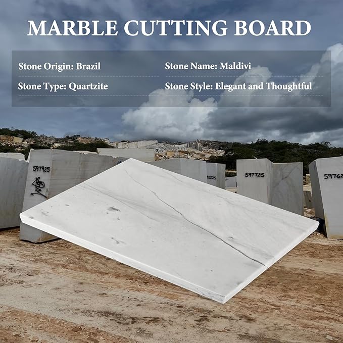 Koville Brazilian Natural Marble Cutting Board for Kitchen, 16x20inch Extra Large Hand Crafted Marble Slab for Cheese, Charcuterie, Pastry Board - Wedding Gift, House Warming Gift