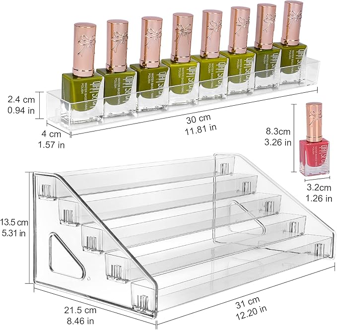 JessLab Nail Polish Organizer Sunglass Organizer, 5-Tier Clear Acrylic Acrylic Display Rack Eyeglasses Storage Essential Oil Holder Cosmetic Display Case Sunglasses Eyewear Shelf Tray