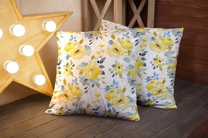 CAPSCEOLL 2PCS Yellow Flower Zipper Pillow Cases 18X18Inch Blue Small Autumn Botanical Black Blossom Bouquet Petal Romantic White Holiday Pillow Covers for Bedroom Sofa Square Pillow Covers