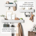 Coat Rack Wall Mount with Hidden Hooks Entryway Hanging Shelf Modern Wood Coat Hanger for Bedroom Kitchen Hallway Bathroom (White,20.9 Inch Long)