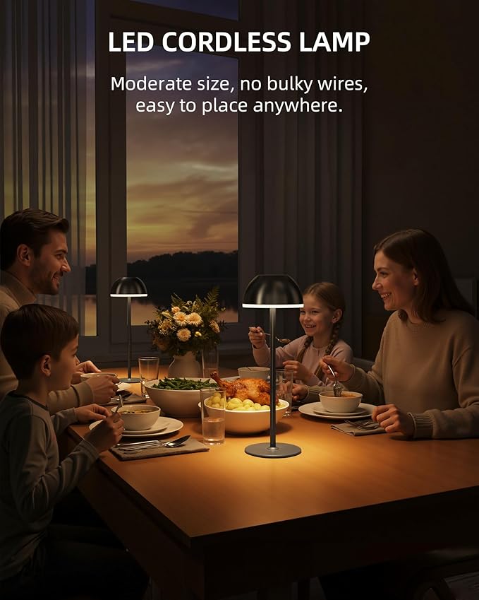 Cordless Table Lamp, Rechargeable, Touch control, 3 Color Temperature, Stepless Dimming, LED Memory Function, Portable, Battery Operated Lamp for Bedroom Restaurant Dinning Kitchen Bedside Nightstand