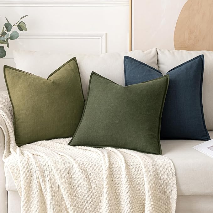 MIULEE Decorative Linen Euro Sham Pillow Covers 26x26 Dark Olive Green Boho Farmhouse Neutral Christmas Couch Throw Pillows for Bed Pack of 2 Accent Modern Pillowcase Sofa Livingroom Home Decor