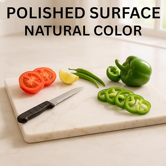 KC KULLICRAFT 8×12 Inches White Marble Cheese & Charcuterie Serving Board – Natural Marble Cutting Board & Pastry Slab with Non‑Slip Feet – Premium Stone Kitchen Tray Gift.