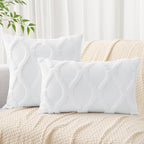 decorUhome Throw Pillow Covers 24x24 Inch Set of 2, Soft Plush Faux Fur Wool Pure White Couch Pillow Covers, Decorative Neutral Pillow Cases for Bed Sofa Living Room Home Decor