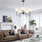 Chandeliers for Dining Room, Modern Pendant Light Fixture Over Table with White Shade Classic Ceiling Hanging Lighting for Living Room Hallway Bedroom, 5-Arm, 30" Dia, Height Adjustable
