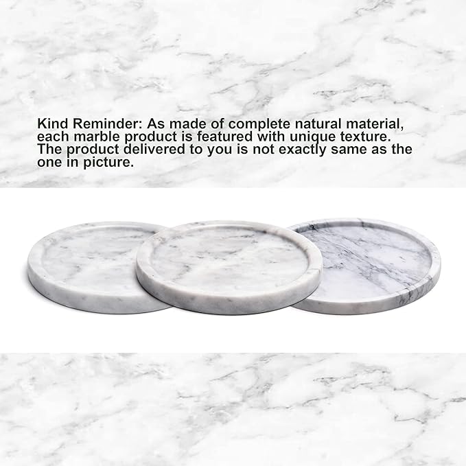 Natural Grey Marble Tray - Real Stone Decorative Tray, Genuine Marble for Bathroom, Kitchen, Dresser, Vanity - Holds Jewelry, Perfume, Shampoo - 8" Round