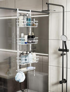 Consumest Over The Door Shower Caddy - 4 Tier Adjustable Hanging Shower Organizer Shelf with 2 Soap Holders & 22 Hooks, Rustproof Easy Installation Hanging Storage Rack for Bathroom, White