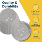 Gray 6-Inch Plant Pots with Drainage & Saucers 18 Pack, Indoor & Outdoor Planters for Houseplants, Herbs, and Flowers, Durable & Weatherproof Material, Stackable, Lightweight, Minimalist Design