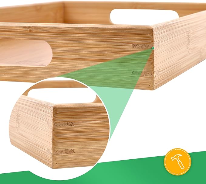 Bamboo Dinner Food Trays for Eating On Couch Party Platters for Serving Food Decorative Tray for Kitchen Counter Rectangle(16.5" Lx11.6''W and 15.5''Lx10.6''W)