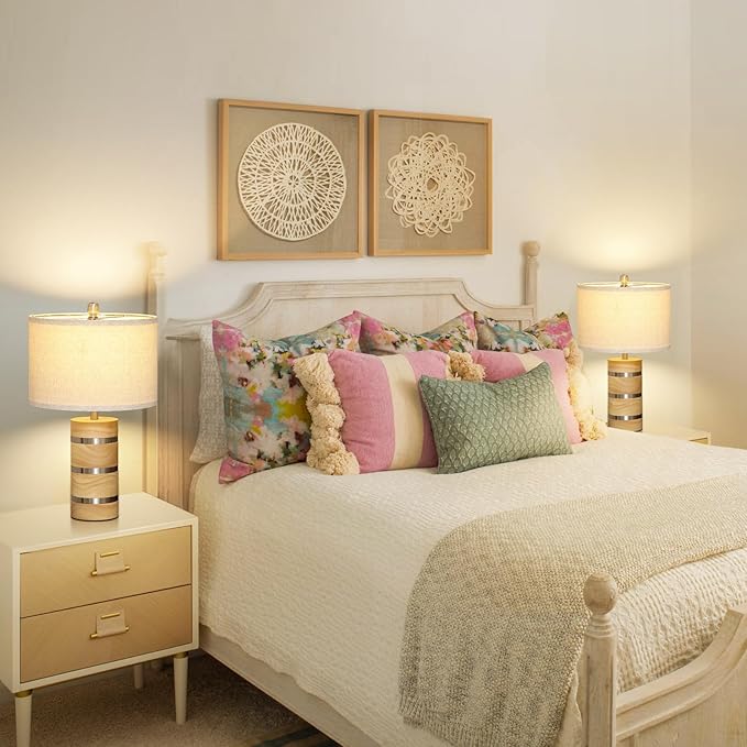Retro Table Lamp,Farmhouse Nightstand Lamp,Rustic Wood Bedside Lamps,Desk Lamp for Bedroom Living Room Patio Hallway Hotel,UL Listed,Bulbs Included,Set of 2