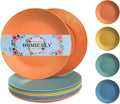 Homienly Flat Dinner Plates Set of 8 Alternative for Plastic Plates Microwave and Dishwasher Safe Wheat Straw Plates for Kitchen Unbreakable Kids Plates with Pattern (Multi, 9 inch), MS 01