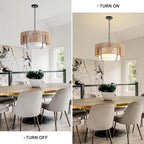 4-Light Rattan Chandelier, 19.7" Boho Pendant Light with Fabric Shade, Farmhouse Rattan Hanging Ceiling Light Fixture for Dining Room, Living Room, Kitchen Island, Bedroom, Hallway, Foyer