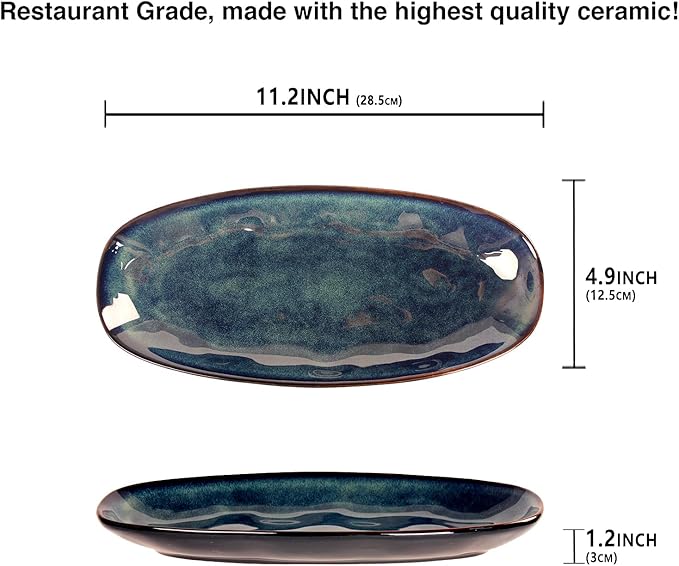 Ceramic Serving Platters - Set of 4 Oval Salad Plates for Entertaining, Modern Kitchen Dishes for Dinner, Fruit, Salad, Serving Trays, Oval Plates 11.2 Inch