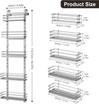 Orimade Over the Door Shower Caddy Adjustable 5 Tier Silver,Bathroom Hanging Organizer Shelf Rustproof with 4 Hooks,Shower Basket with Soap Holder and Suction Cup Bathroom