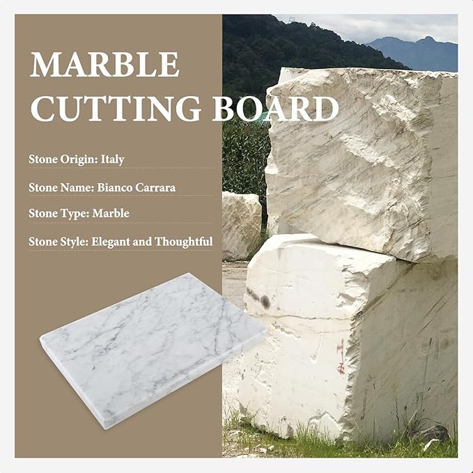 Koville Italian Carrara Marble Cutting Board for Kitchen, 12x8inch Hand Crafted Marble Slab for Cheese, Charcuterie, Pastry Board - Wedding Gift, House Warming Gift