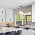 Black Pendant Lights Kitchen Island 2 Pack, 7.3" Milk Glass Modern Pendant Light Fixtures with Rods, Globe Hanging Lighting for Kitchen Sink Bathroom Dining Room, E26 Base